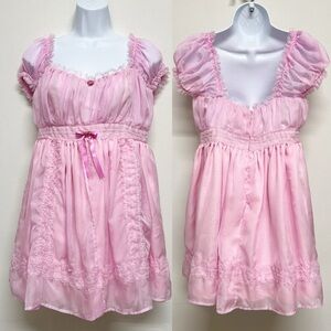 Sugar Thrillz X Dolls Kill Womens Pink Lace Softer Smiles Babydoll Dress Size M